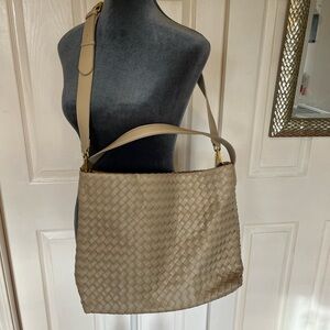Beige Woven Shoulder or Hobo Bag. Large size